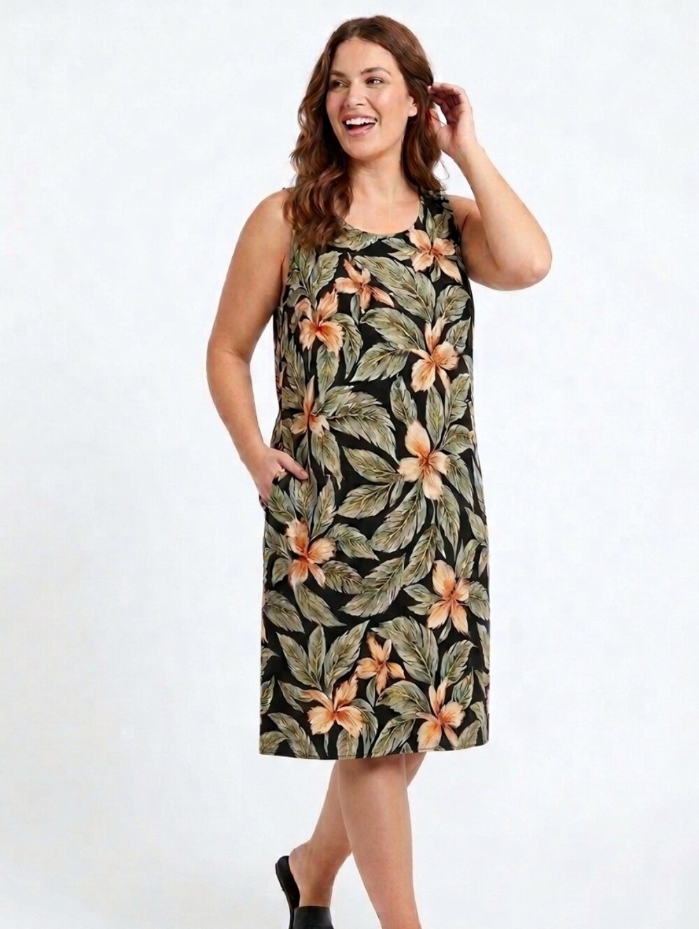 Fashion Bug Sleeveless Tropucal Black Dress